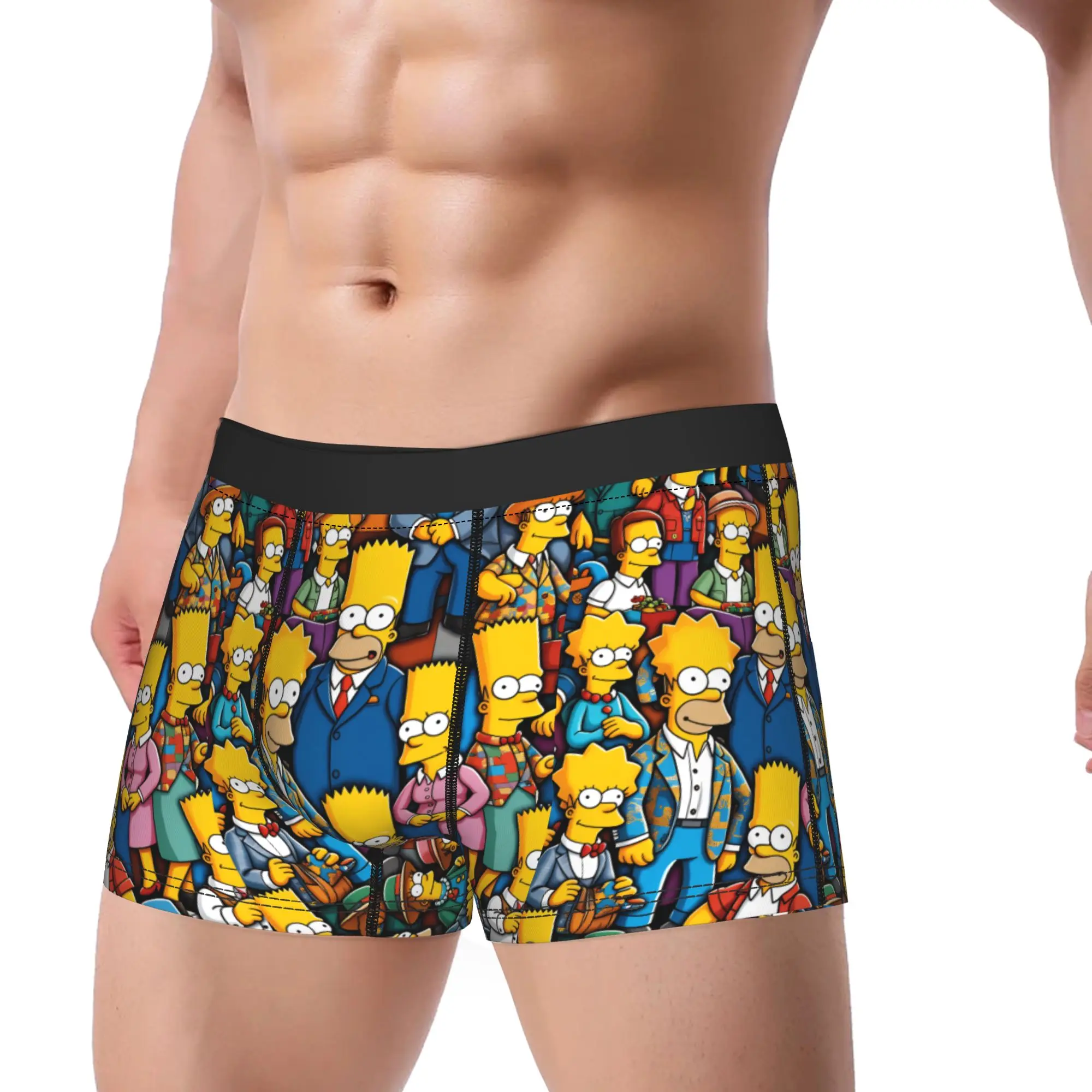Bart S-Simpsons All Characters Collage Underwear Men's Underpants Custom Novelty Boxer Shorts Trenky Shorts Briefs Plus Size