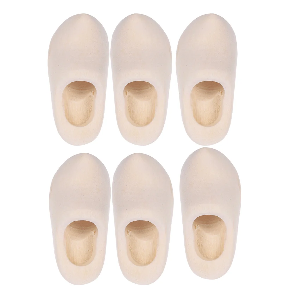 3 Pairs Dollhouse Wooden Shoes Slippers Infant Toys Stroller Blank Mini Decor Accessories Supply Pretend