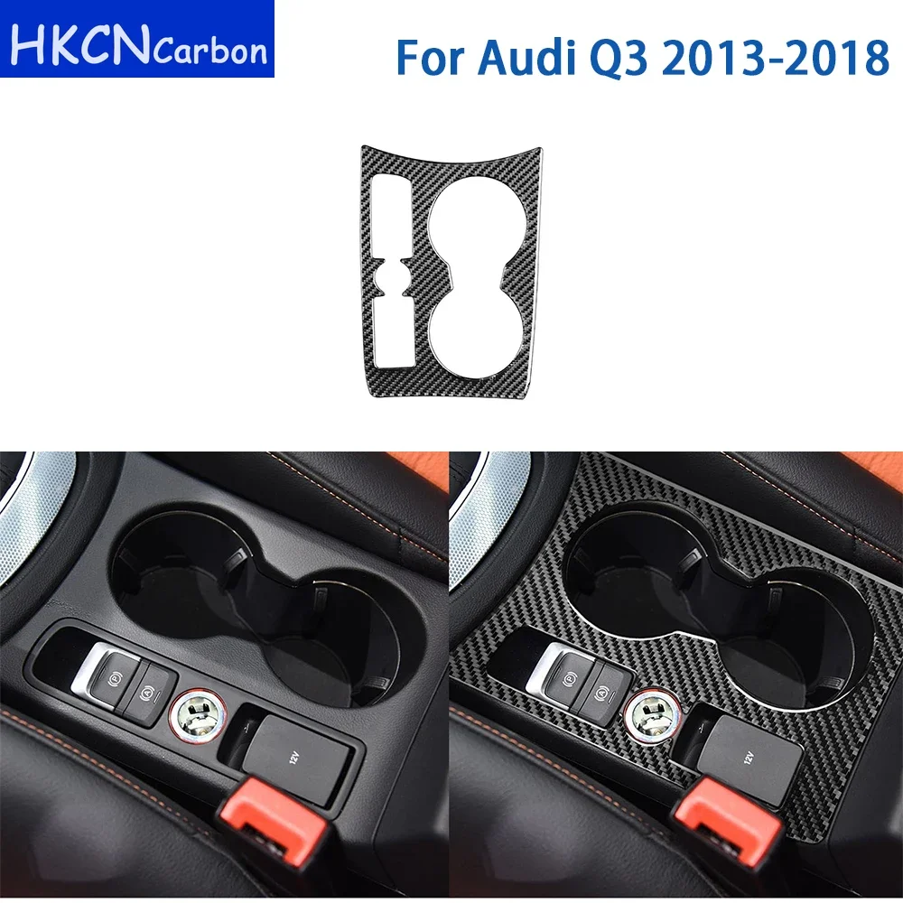 

For Audi Q3 2013-2018 Accessories Real Soft Carbon Fiber Interior Central Control Gear Shift Cup Holder Panel Cover Trim Sticker