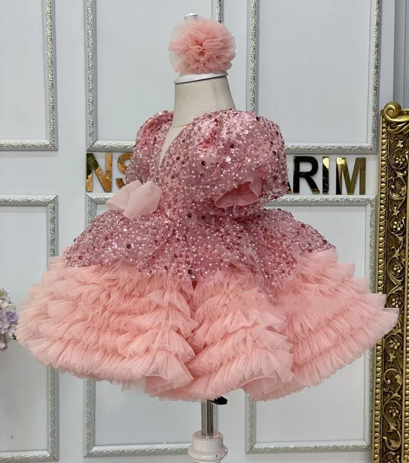 

Puffy Tulle Flower Girl Dress Child Girl Birthday Dress Tiered Baby Girl Dresses Elegant Party Girls' Gowns