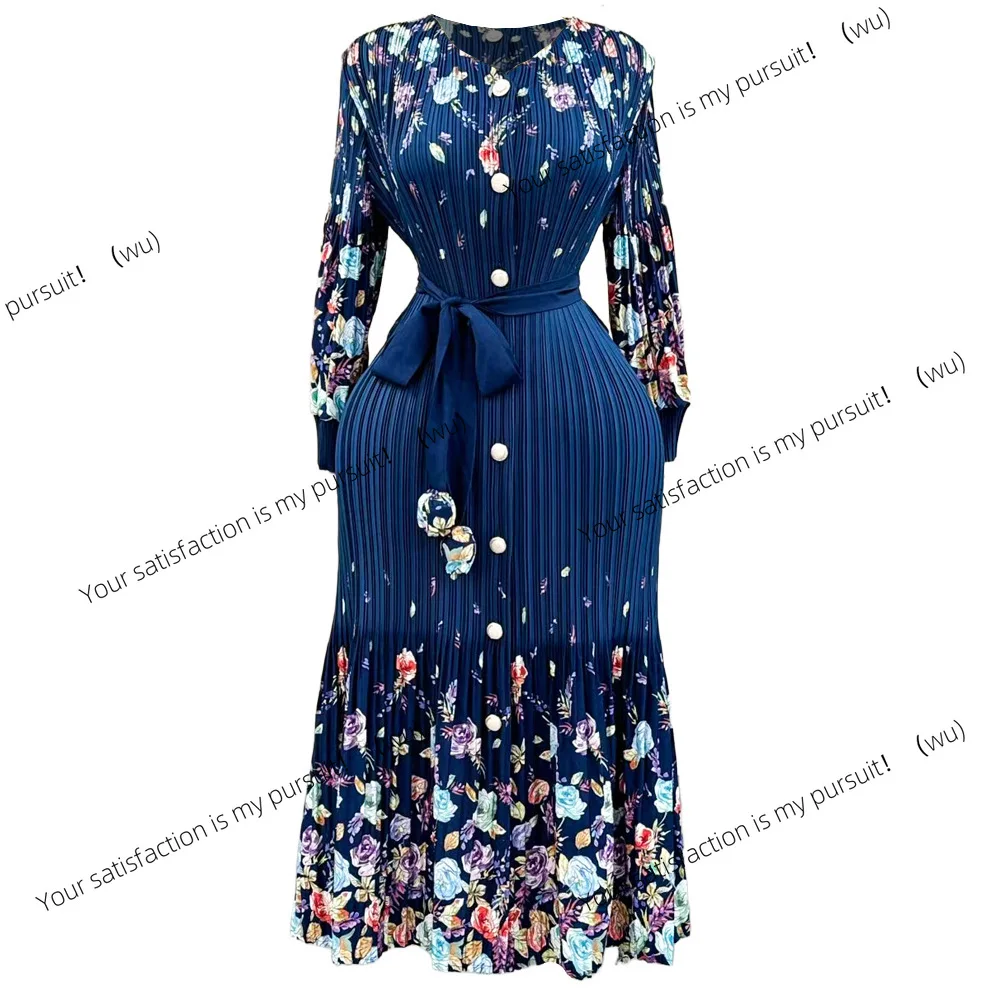 Einheitsgröße Temperament Damen Miyake Plissee Bedrucktes Langarmkleid Kleidung Lässiges Plisseekleid