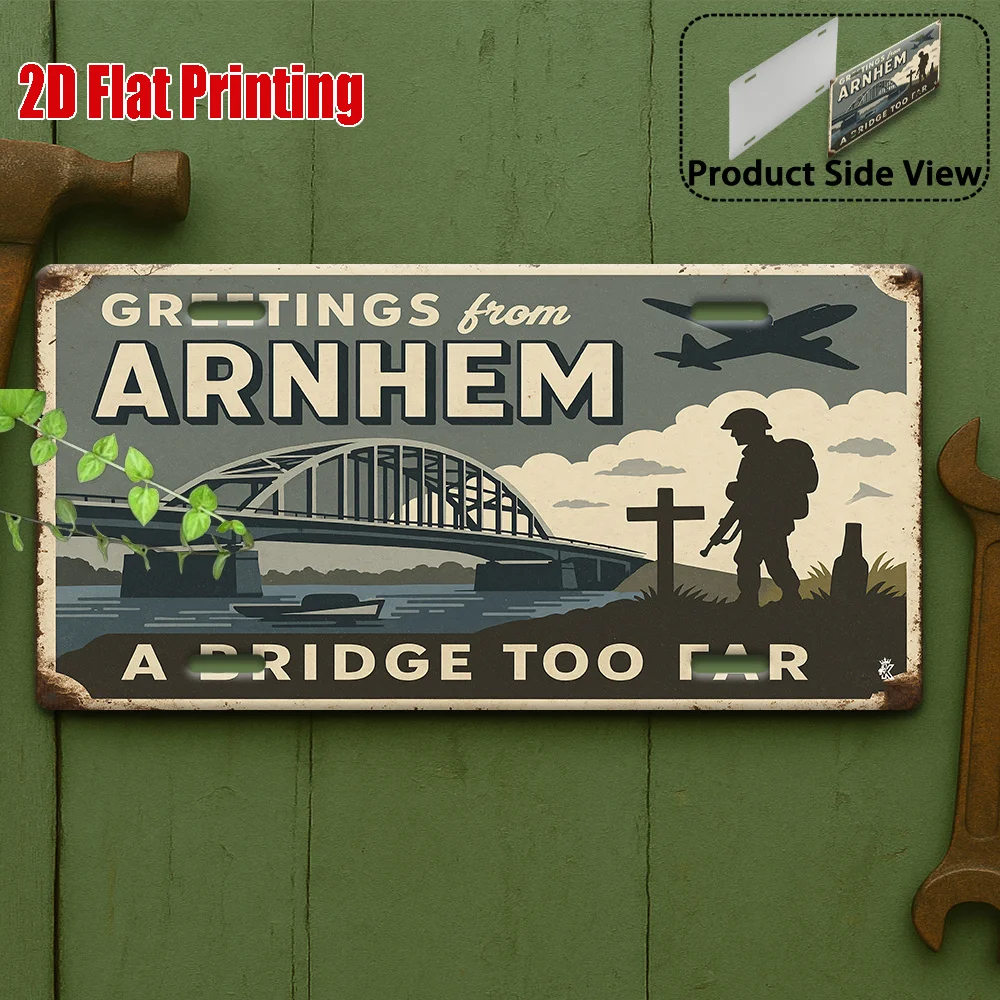 2D Flat Design,Single Piece, Vintage Aluminum Sign, Decorative Use Only, Outdoor Wall Art, Arnhem Historical Bridge Sign