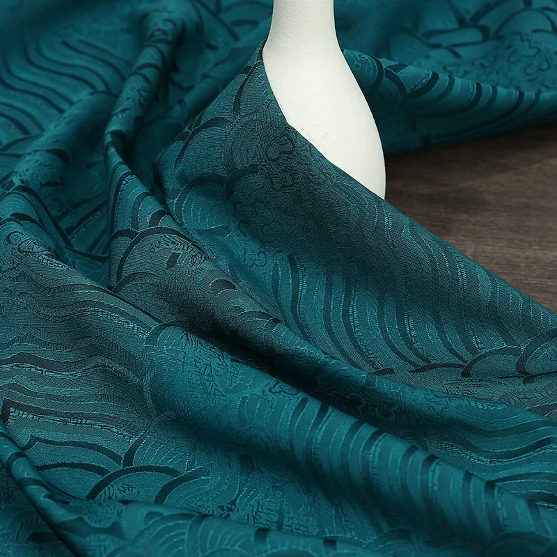 Obrázek 5: Čínské styl žakárové satén textilie oceán vlna střih silk-like látka pro kůň obličej sukně hanfu mamianqun kostým wide150cm