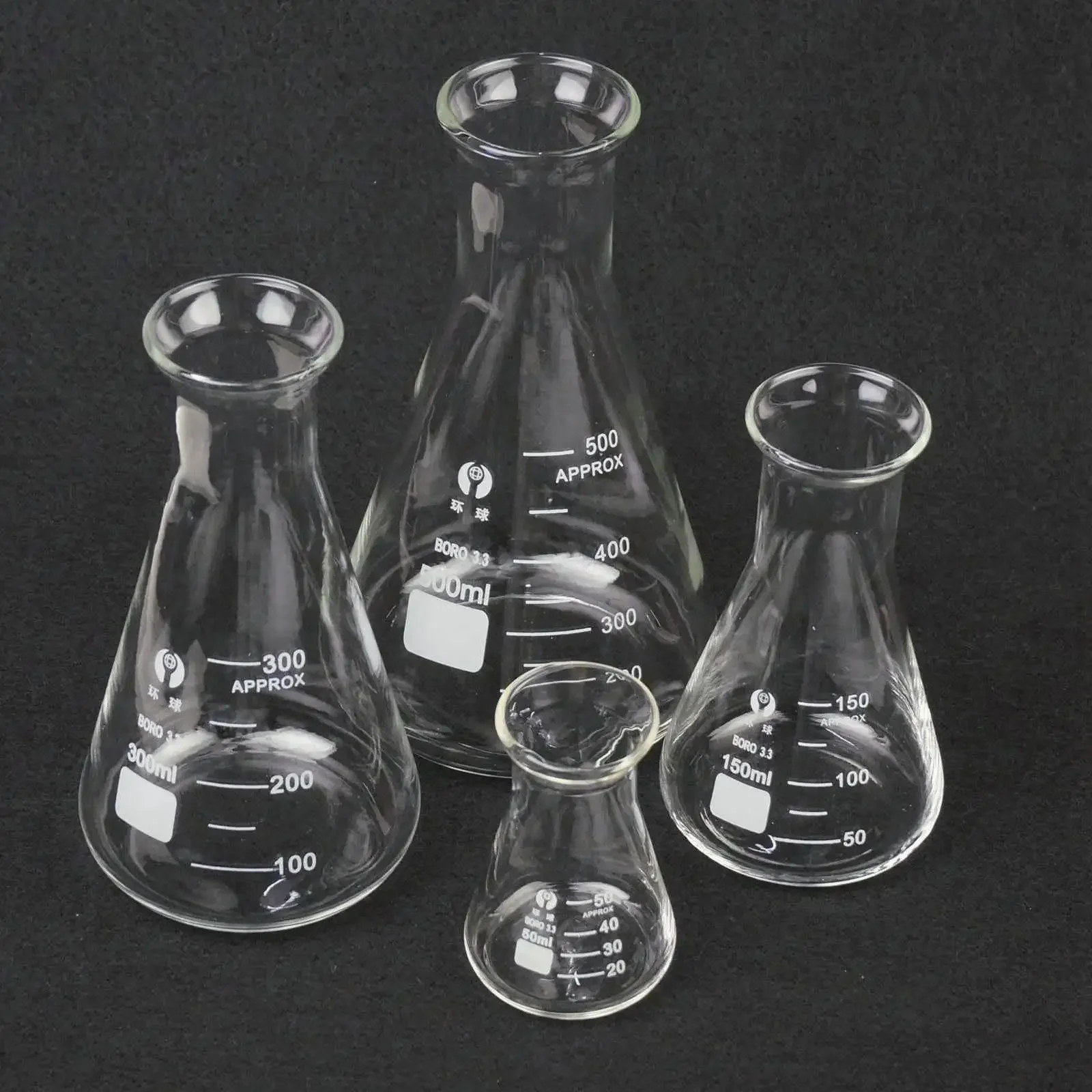 50/100/150/250/300/500/1000ml Boca de Sino de Vidro Borosilicato Cónico Erlenmeyer Laboratório