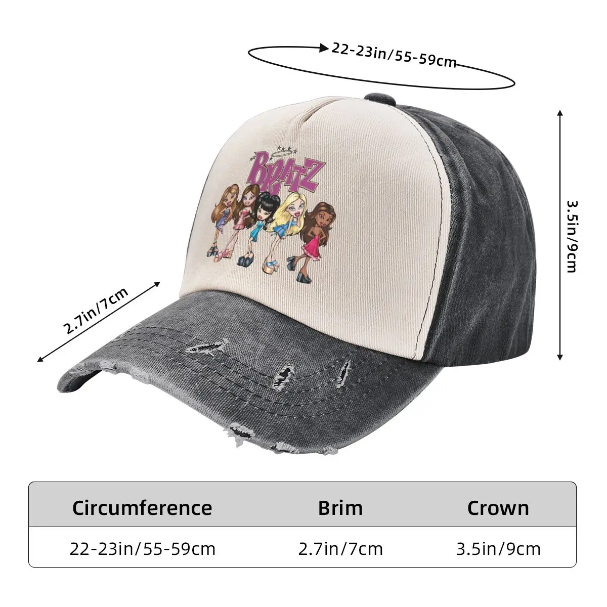 Baseball Cap Bratz Outfit for Men Women Vintage Distressed Denim Washed Y2k Sun Cap