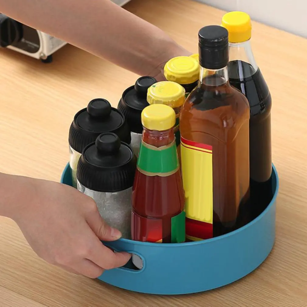 Bandeja de almacenamiento giratoria antideslizante de 360 °, plato de almacenamiento de frutas secas, organizador de escritorio de plástico multifuncional para Cocina