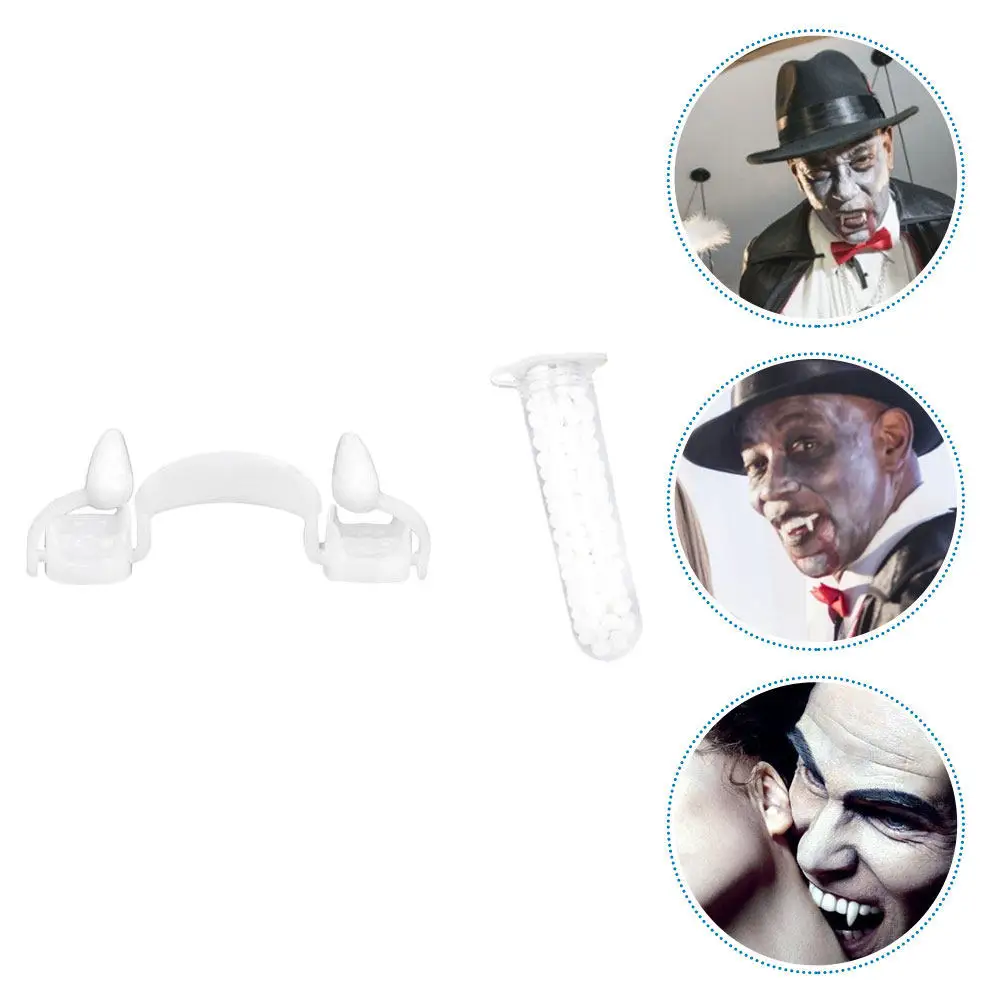 

1 коробка выдвижных белых суперреалистичных накладных клыков для Хэллоуина, аксессуар для костюмированных вечеринок и косплея, товары для Хэллоуина