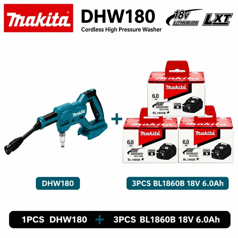 Original Makita DHW180 Tragbarer Hochdruckreiniger Kabellos 18V Akku-Reiniger Drahtlose Wasserspritzpistole für Auto LKW SUV Fahrrad Motorrad Garten Terrasse Zaun Außenreinigung Kompatibel mit Makita