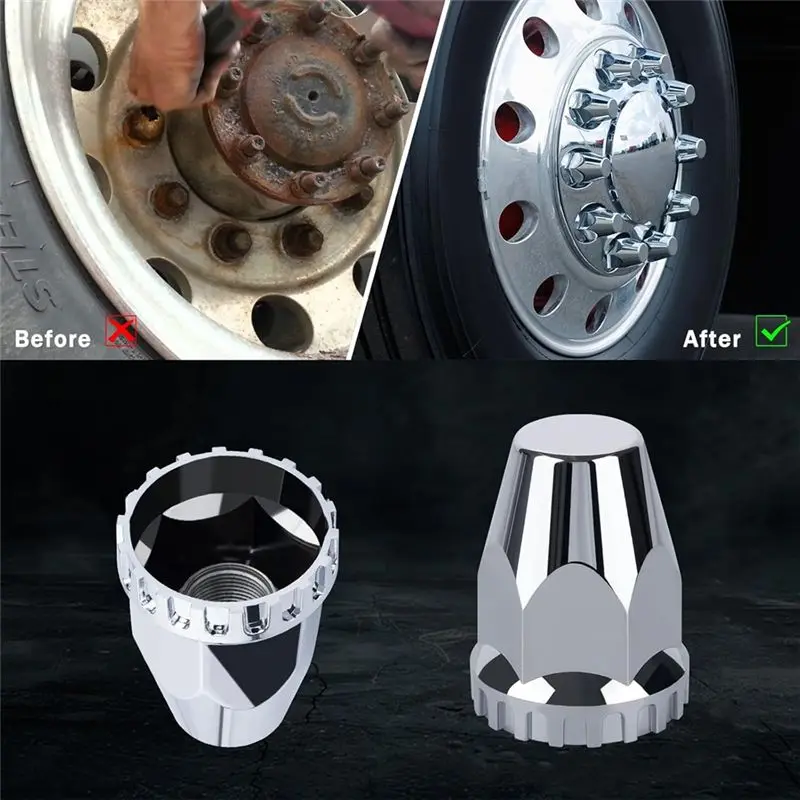 A78I 12Pcs Lug Nut Covers Kit,33mm ABS Chrome Screw-on Hub Lug Nut Caps for Semi Truck Trailer Passenger Car