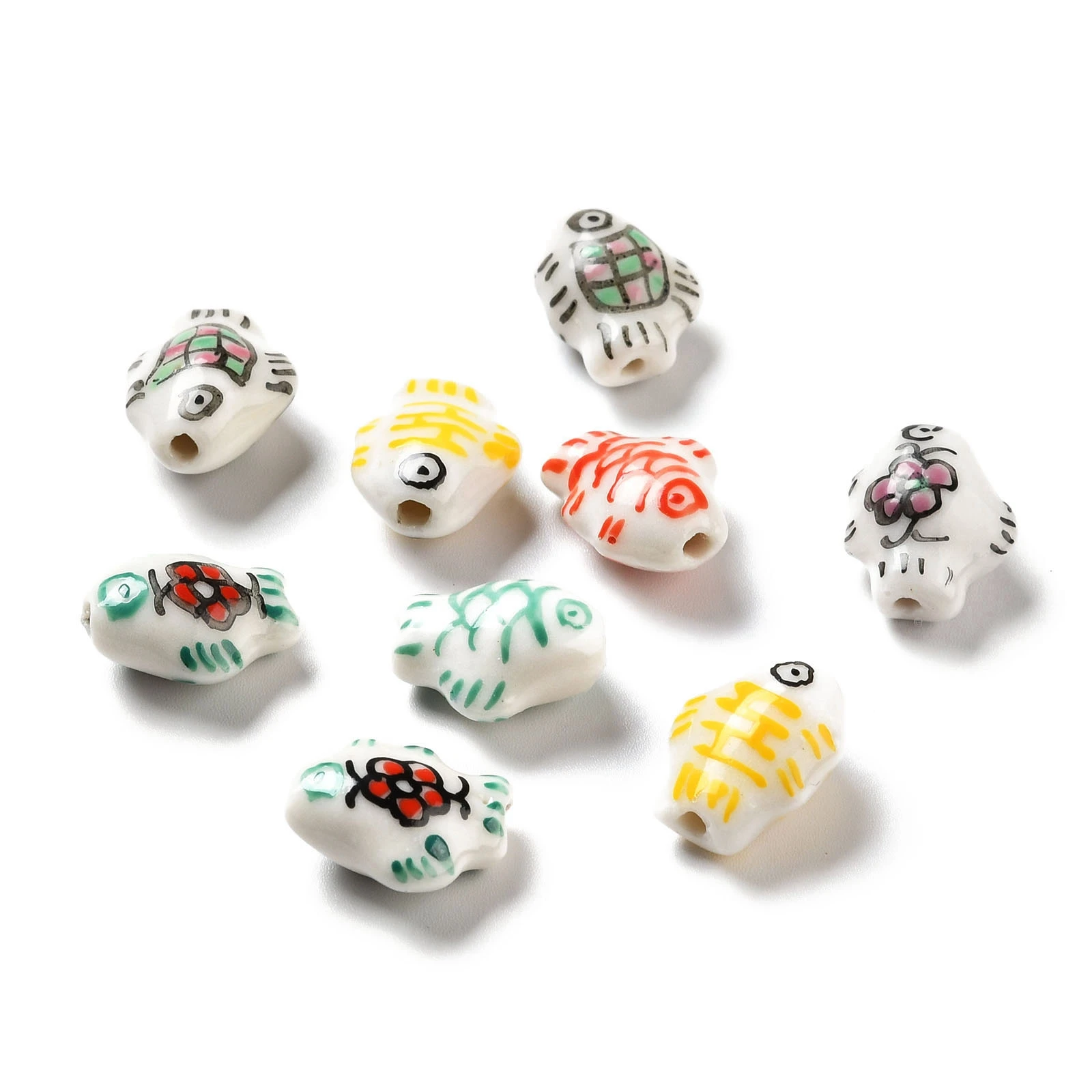 20pcs Handmade Printed Porcelain Beads Fish Ceramic Bead Loose Beads for Jewelry Making DIY Bracelet Necklace Craft Supplies