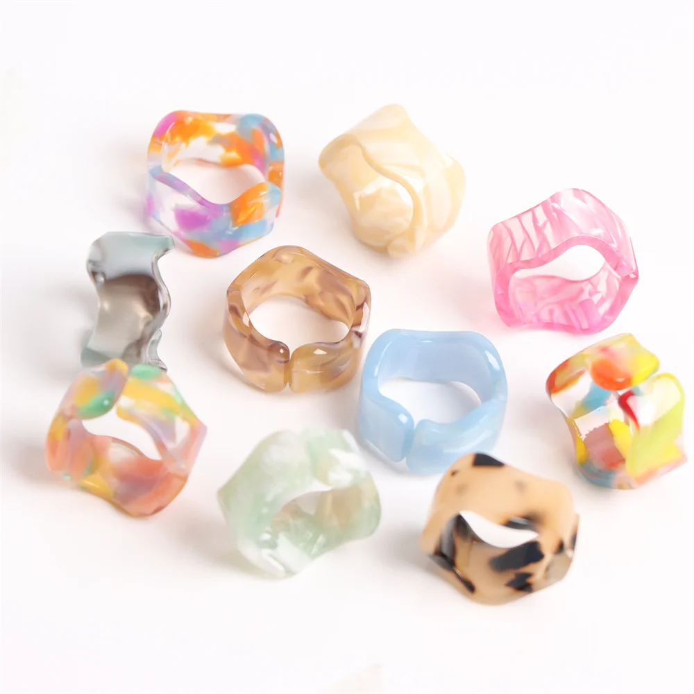 30Pcs/Lot Wholesale Resin Acrylic Imitation Shell Colourful Opening Rings for Women Jewelry Party Gifts Mix Style