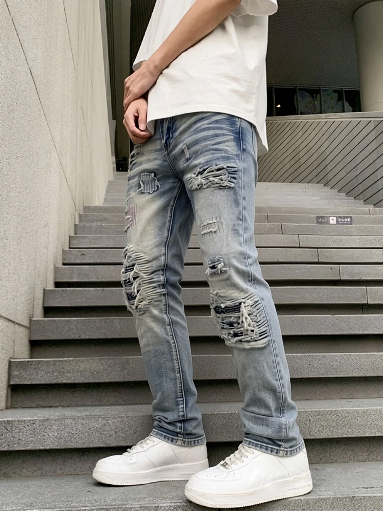 Worn Out And Tear Damaged Men's Jeans  Fading And Retro Style  Suitable For Summer New Arrivals  Promotion With Free Shipping