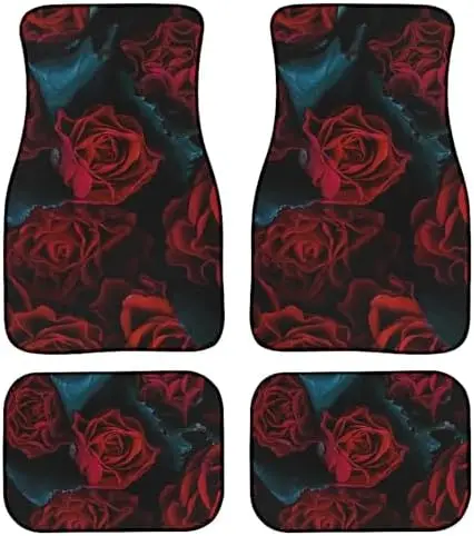 

Red Rose Car Floor Mats Set of 4 – Vintage Floral Design, Universal Fit for Cars & Trucks, Dark Tone Auto Accessories