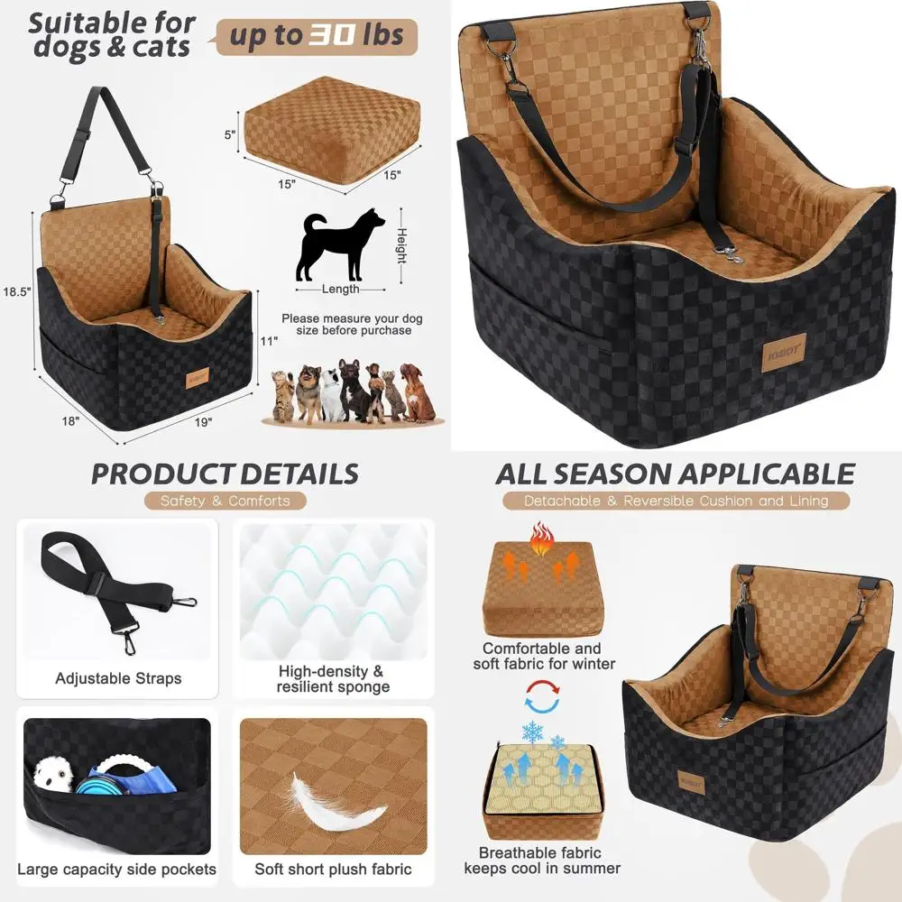 

Memory Foam Dog Car Seat with Washable Cover, Safe Travel Bed for Small/Medium Dogs up to 35 lbs, Brown