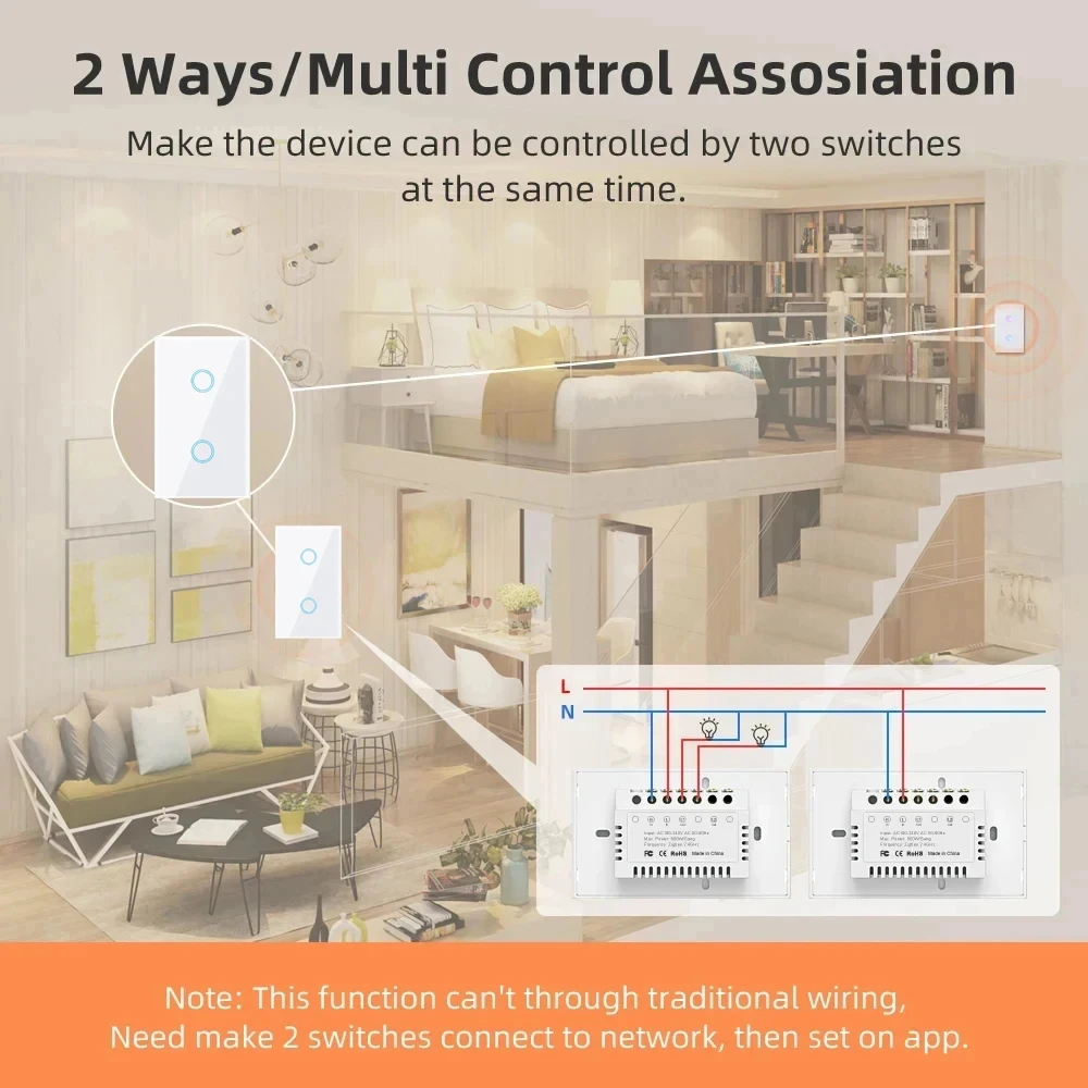 1 2 3 4 gang Tuya ZigBee WiFi US interruptor de luz inteligente Interruptor táctil con cable neutro Control de vida inteligente a través de Alexa Google Home