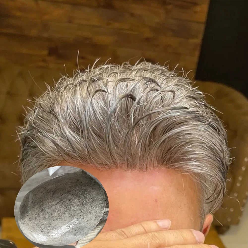 5Inch Human Hair Brown Gray Blonde Natural Hairline Mens Toupee Long Last 0.1mm Poly Skin Silicon #2#4 1b50 #1b Hair Replacement