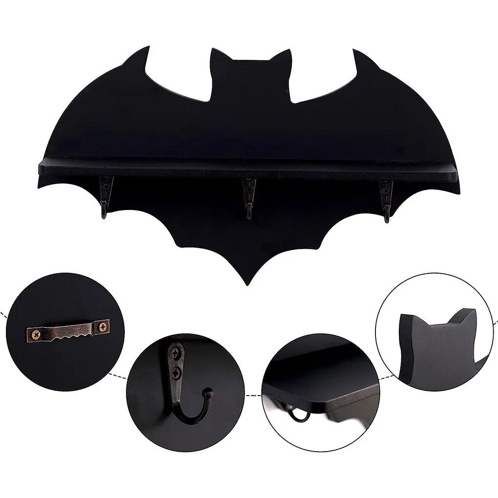 

Halloween Bat Shelf With Keys Organizer For Home Decoration Wide Application Hanging Shelf 3 Hooks