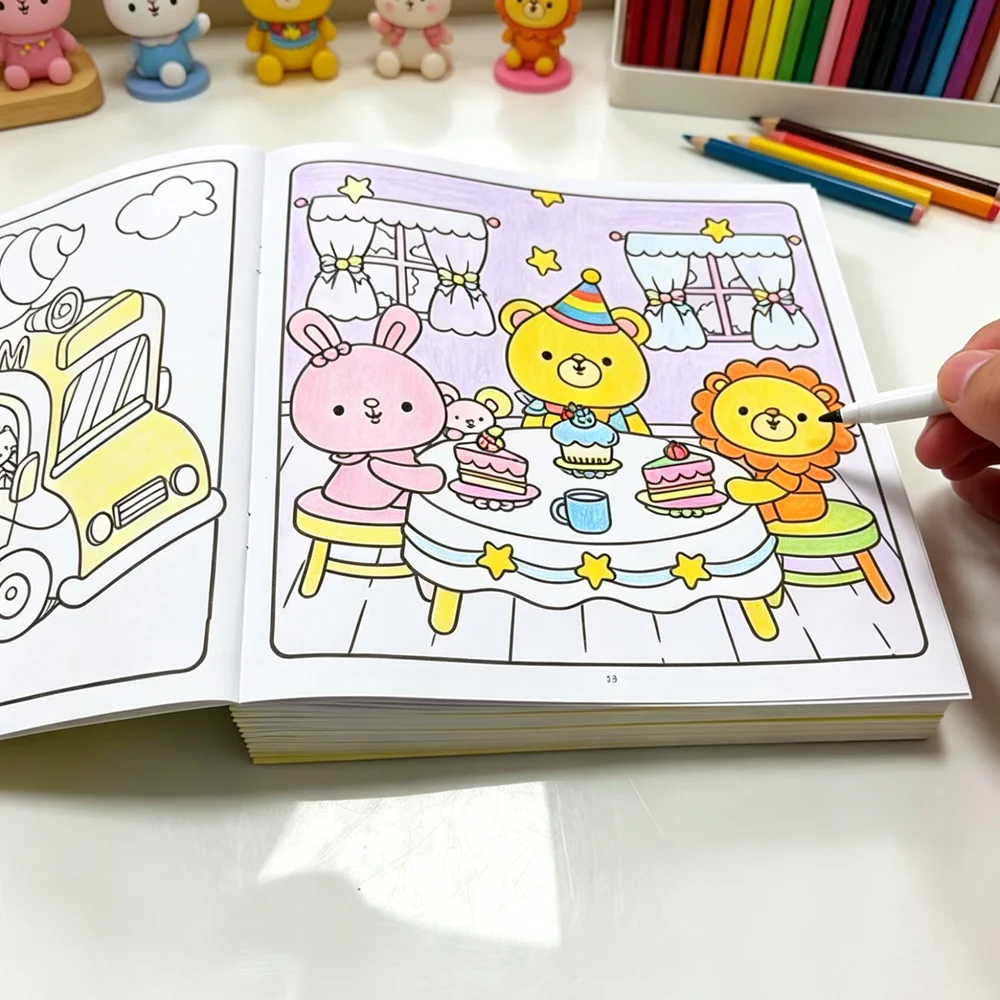 Cozy Friends Cute Animal Coloring Book 24 Pages Comfy Beach Scene Art Pages Relaxing Stress Relief Activity Book for Kids