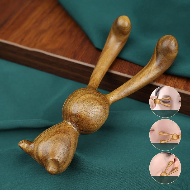 Rabbit Shape Multi-Functional Wood Therapy Massage Comb Nose Massager Natural Sandalwood Guasha Scraping Body Massager