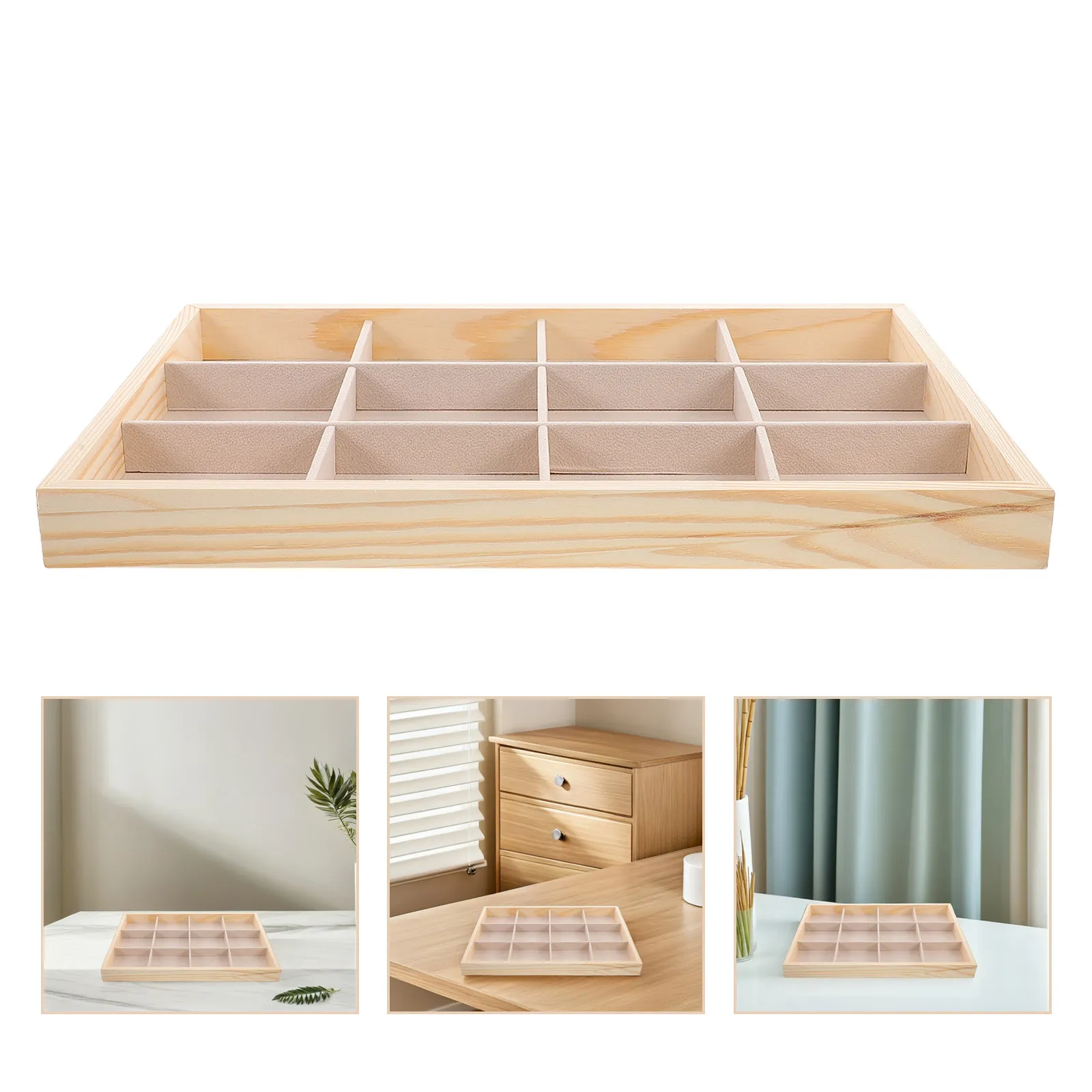 

Wood Jewelry Tray 12-Grid Sectioned Organizer for Earrings Rings Necklaces Natural Wooden Display Box Compact Rustic Jewelry