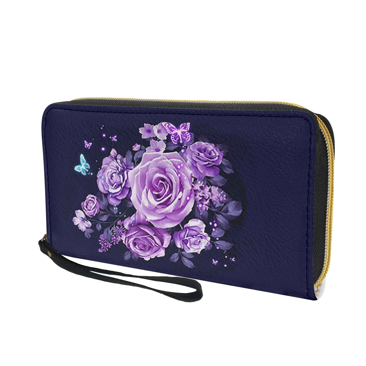 Carteiras de couro luxuosas para mulheres, flores coloridas, rosa, bolsa com zíper, bolsas de dinheiro leves, casuais, viagens, magras, femininas, meninas