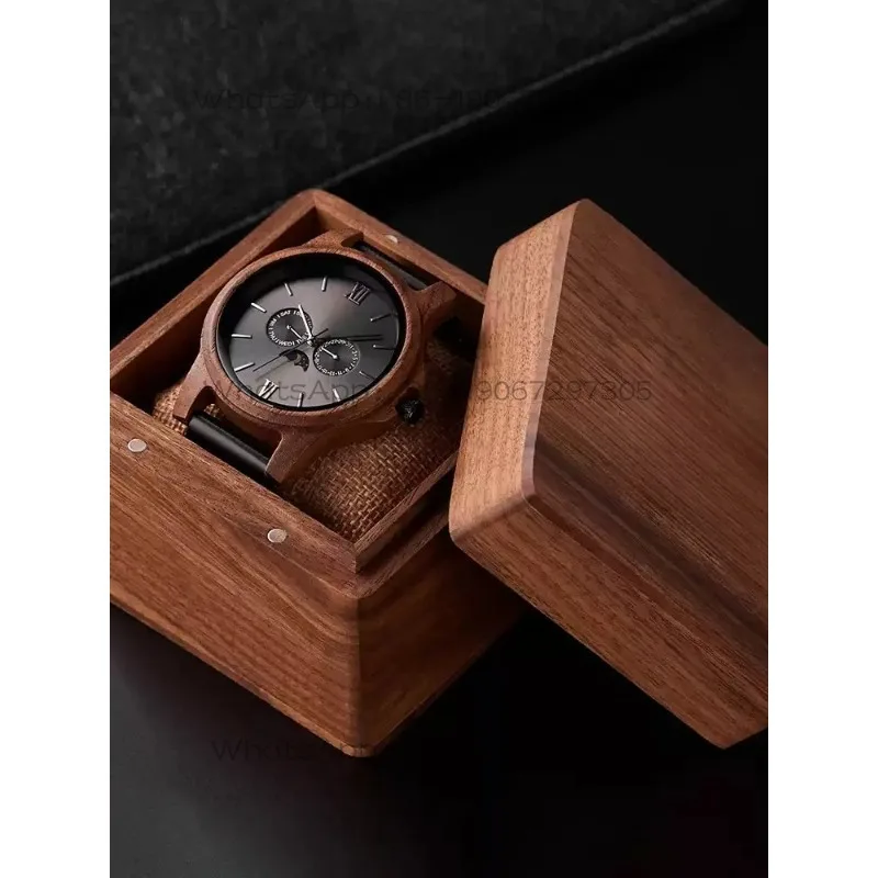 Handmade wooden men's watch, Japanese movement, vintage niche wristwatch, ebony walnut solid wood light luxury men's watch