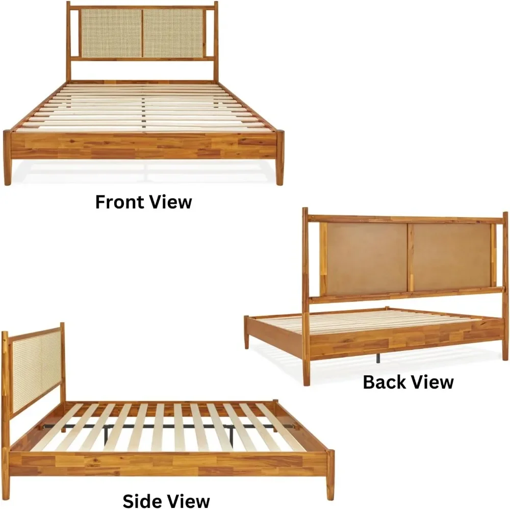 Planche de sauna en rotin, cadre de lit Queen Size, design signature, style bohème et milieu du siècle, 15 po