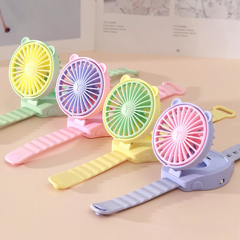 1pc Cute Cartoon Watch Style Mini Wrist Fan Portable Cooling Toy Gift for Kids Children's Day