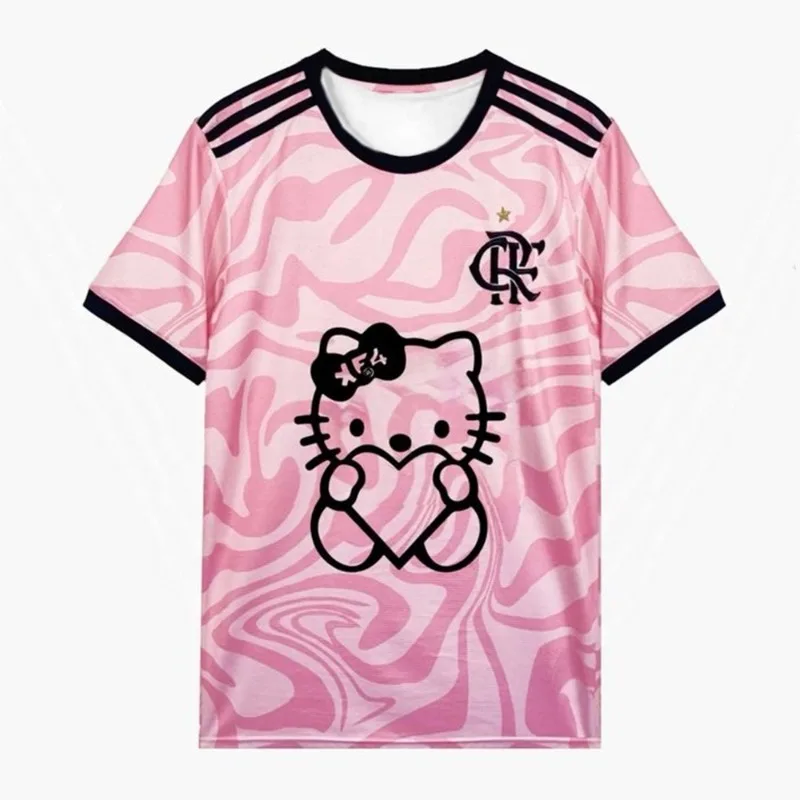 

Новая быстросохнущая футболка с короткими рукавами Hello Kitty с 3D принтом и розовым сердечком, топ в спортивном стиле