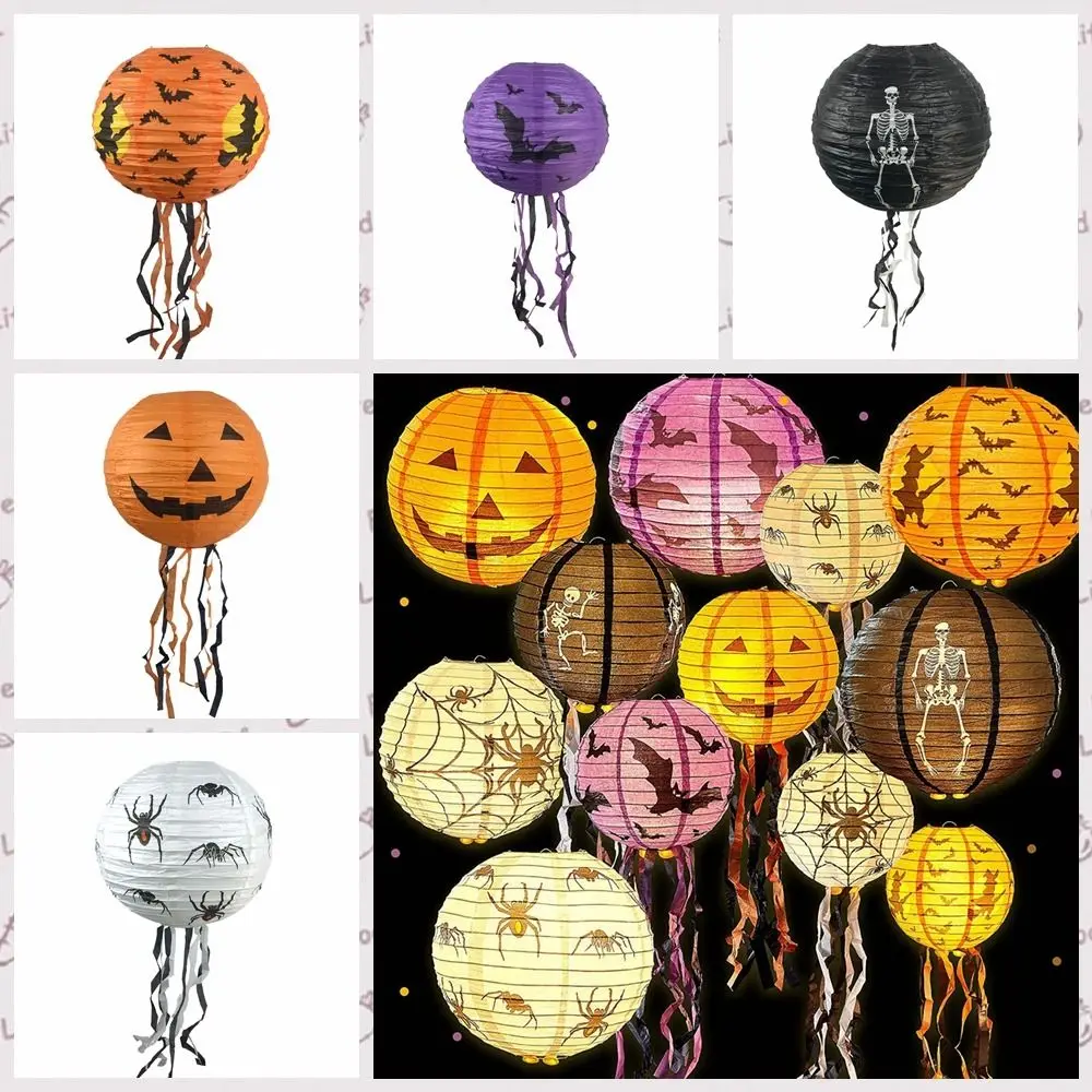 Hanging Pendant Bat Halloween Paper Lanterns Pumpkin Skeleton Hangingn Tassels Lantern Paper With Tassels Halloween Decoration