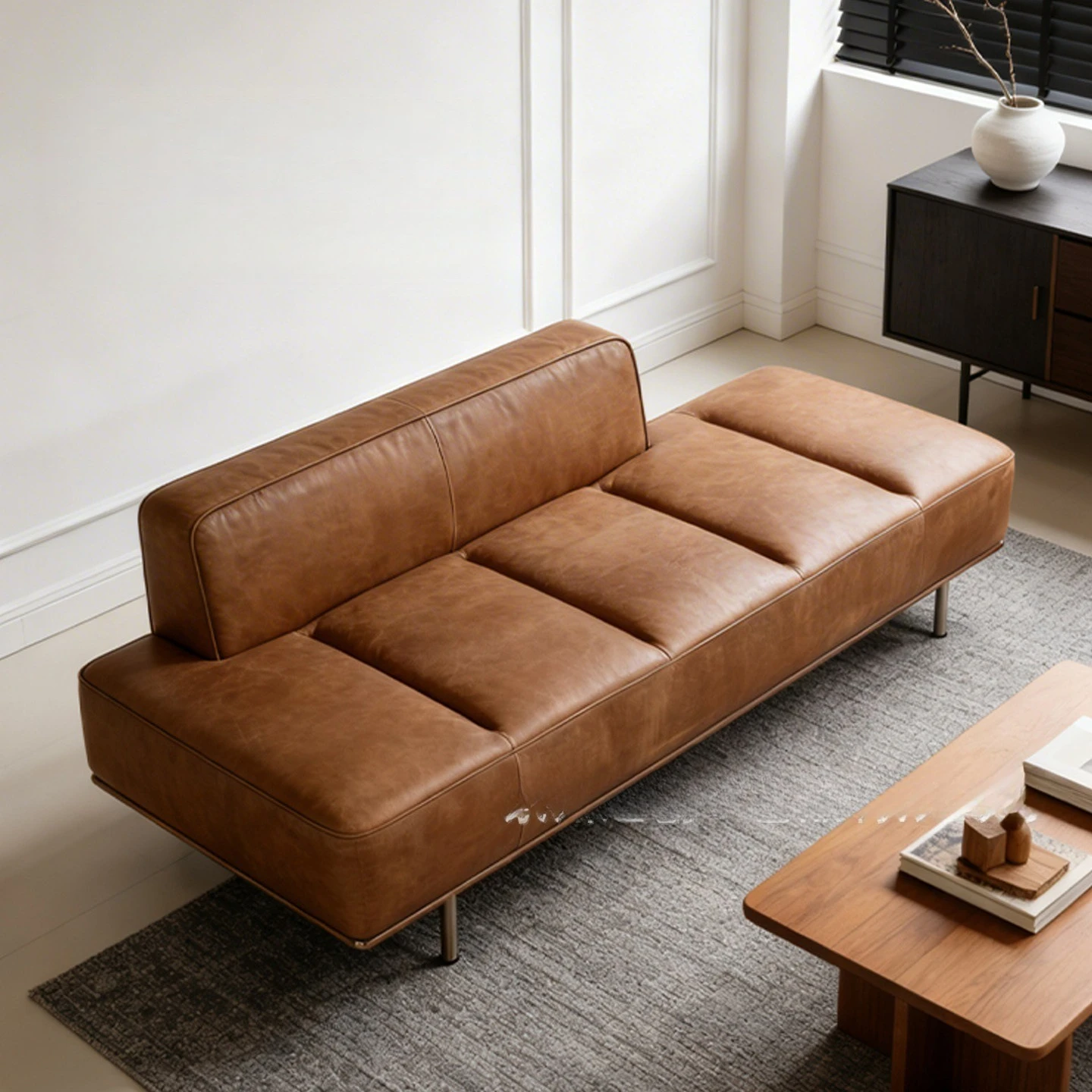 Retro oil wax leather sofa home living room straight row multi-person sofa hotel homestay meeting guests
