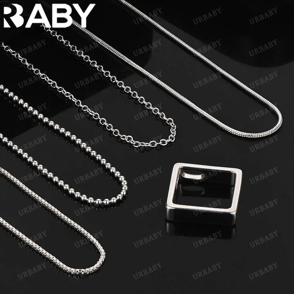 

URBABY 40-75cm 925 Sterling Silver Square Pendant Necklace For Women Men Charm Trend Birthday Gifts Fashion Party
