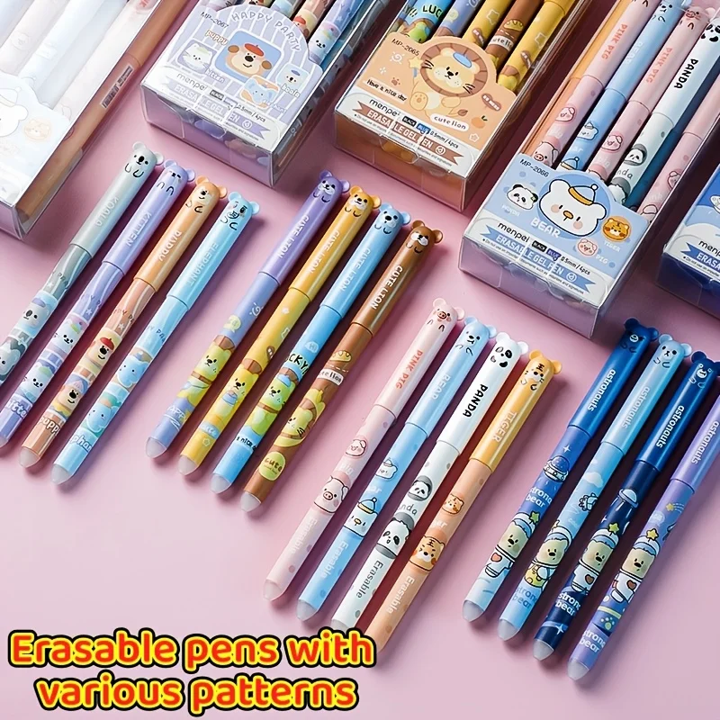 4/12 Stück, zufällig verpackt, schwarzfarbene Gelschreiber in Bärenform, radierbare Gelschreiber mit Tiermotiven, hochwertige, leicht radierbare Stifte, Schreibwaren für Schüler, perfekt zum Notieren und Schreiben, ide – Detail 4