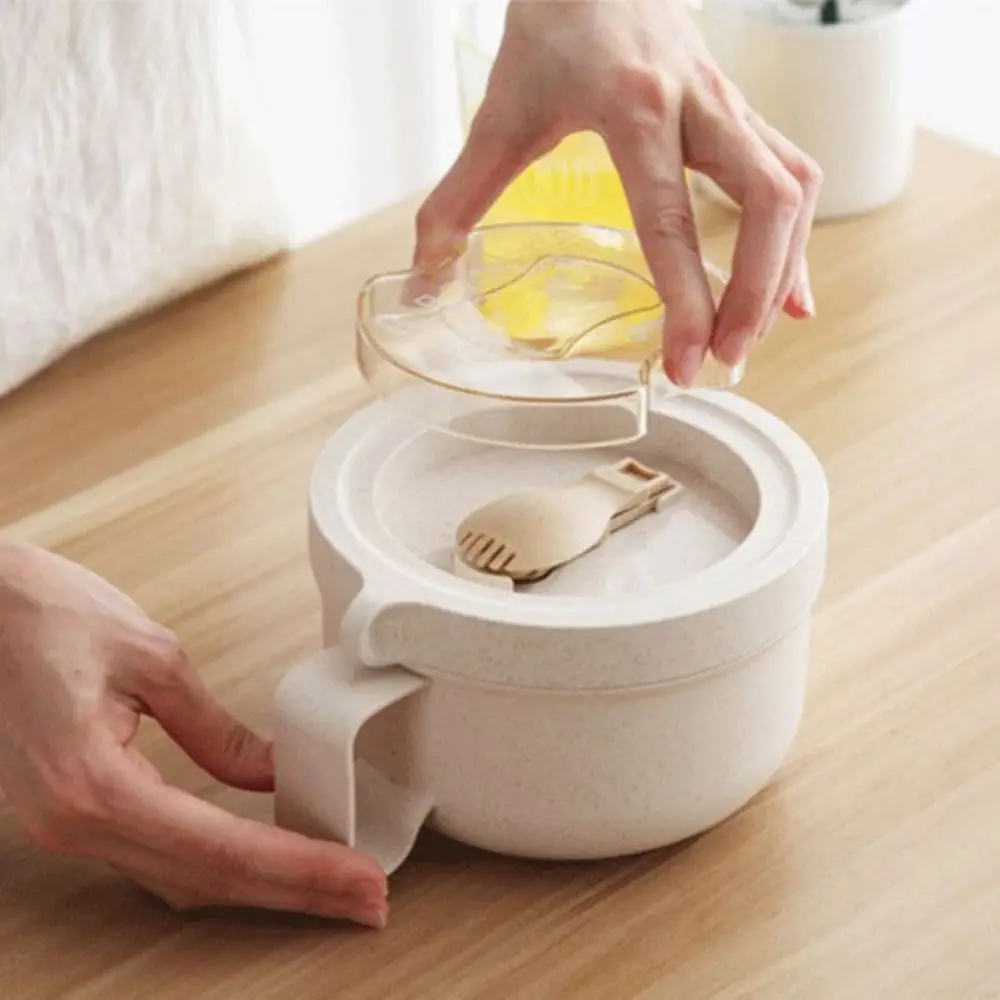 Portable 850ml Breakfast Cup Wheat Straw with Fork Instant Noodle Bowl Leakproof Japanese Style Lunch Box Microwave