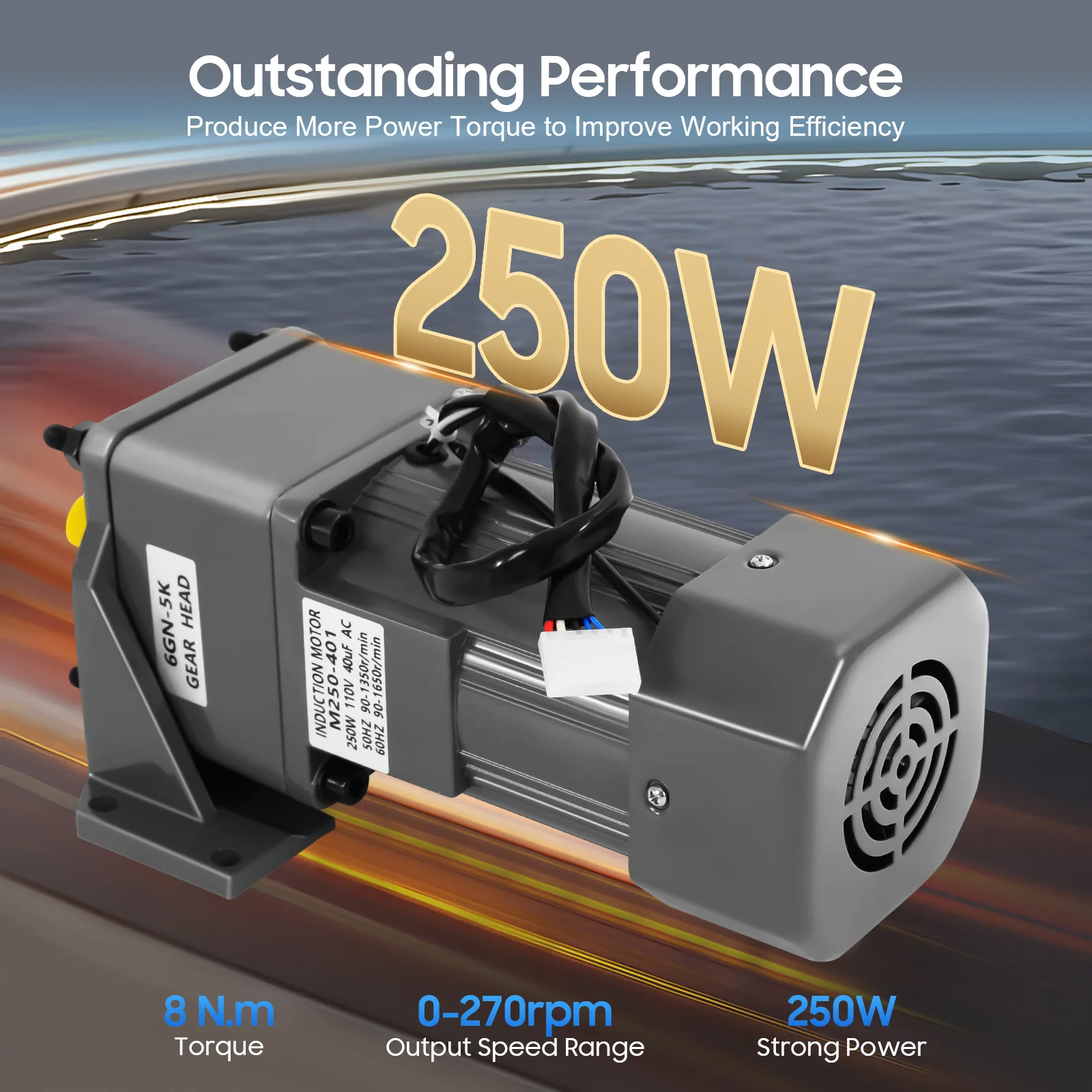 250W Electric Single-Phase Motor Reversible Motor W/ Variable Speed Adjustable Controller Governor Geared Motor 110V