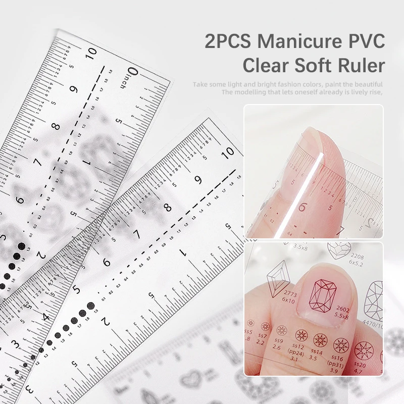 2Pcs Manicure PVC Clear Soft Ruler Transparent Card Scale Can Measure Drill Nail Shop Special Tool Ruler