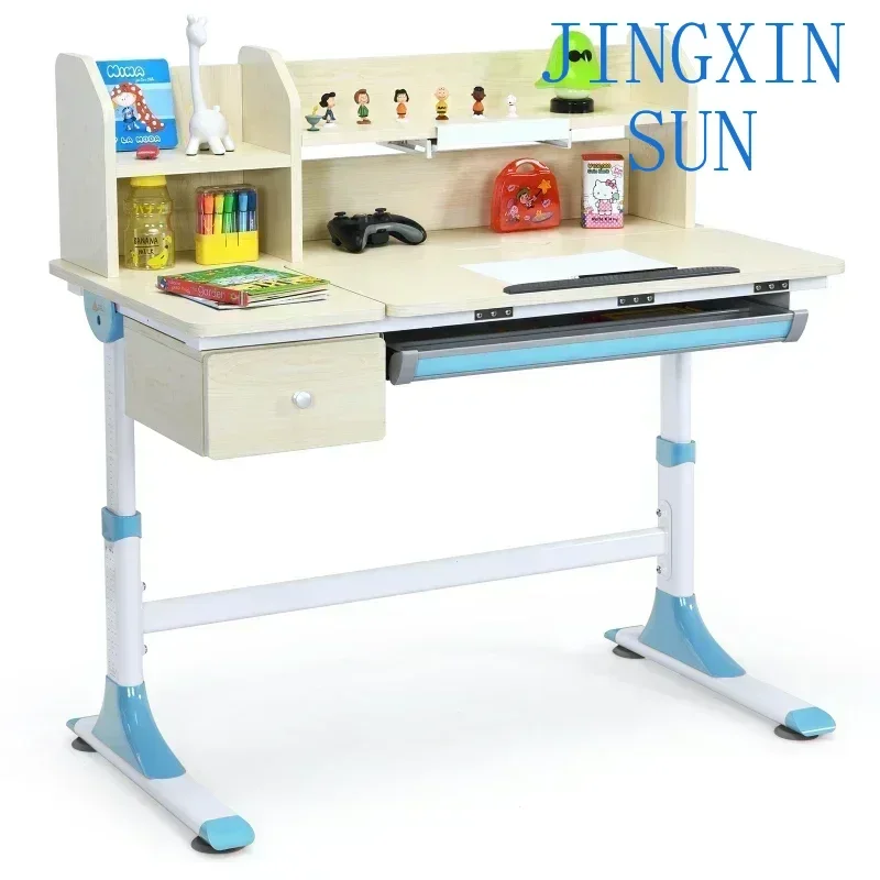 Honeyjoy Adjustable Height Kids Study Desk Drafting Table w/Bookshelf&Hutch Blue HW67588BL