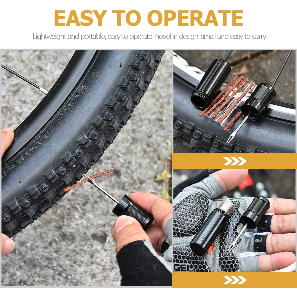 

1 Set Tire Repair Kit Bike Rubber Repair Strip Cycling Plug Tool Emergency Tubeless Fixing String For Mountain Road Folding