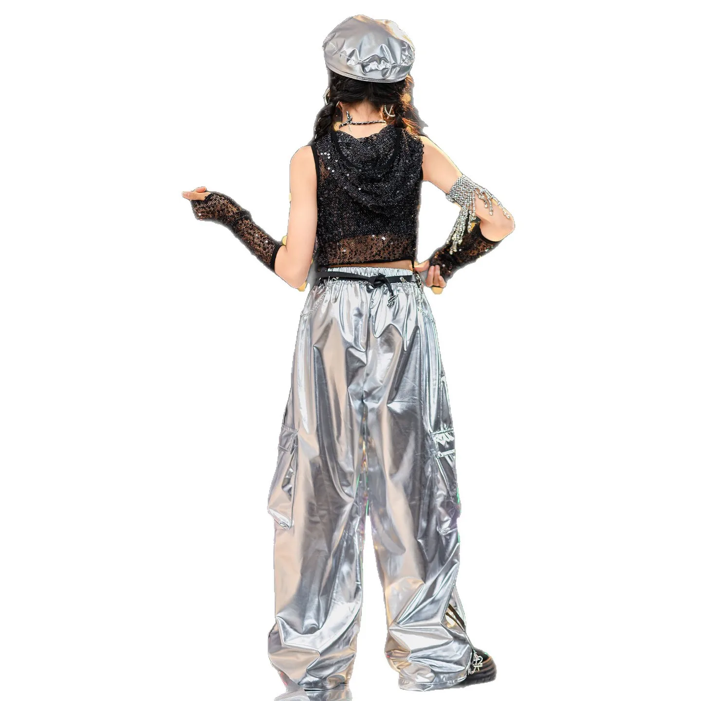 الفتيات الهيب هوب الترتر لامعة المحاصيل هوديس السراويل البضائع الفضية الاطفال K-pop الجاز الملابس مجموعات الأطفال فتاة مجموعة الشارع الشهير ازياء #5