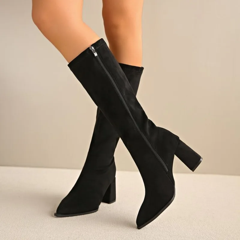 Sexy High Heels Women's Long Boots Fashion Elegant Suede Shoes 2026 Pumps Party Winter Boots New Suede Knee High Boots Mujer image 3