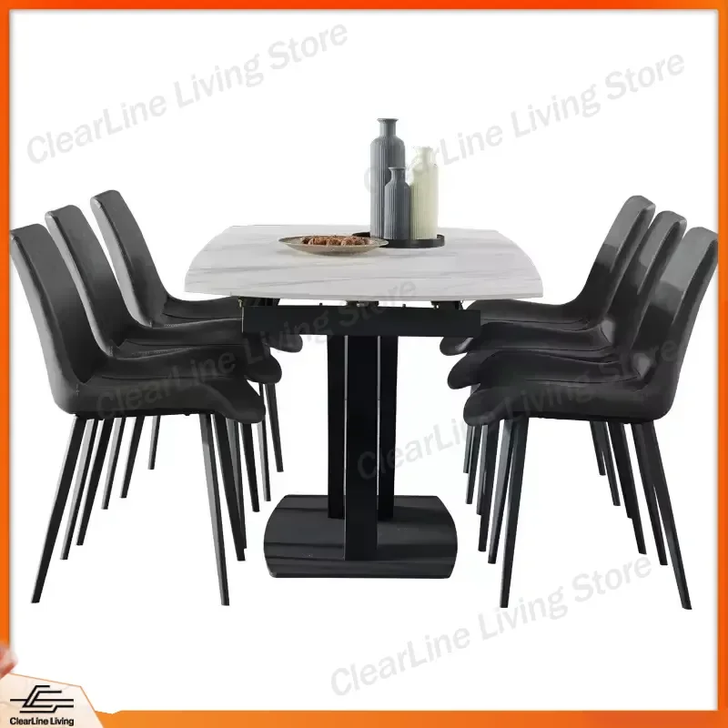 Italian Slate Dining Table Set Rectangular 6 Seater Retractable Folding Nordic Style Rotating Function Small Apartment