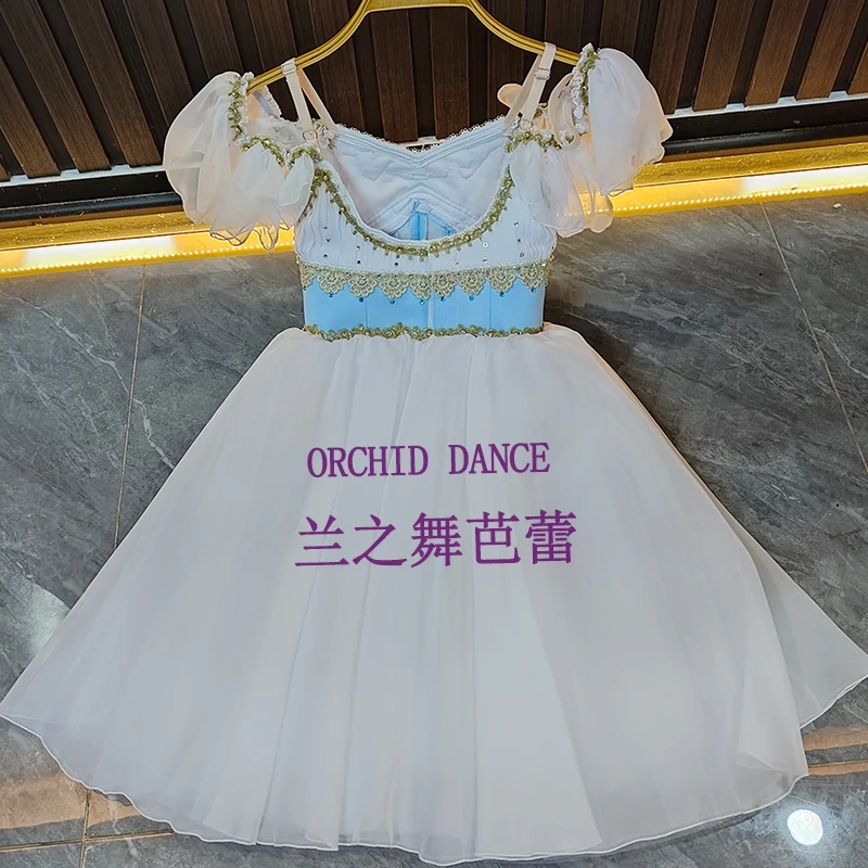 BT2507110 haute qualité taille personnalisée enfants filles Ballet danse Performance porter Gilsay bleu longue robe Tutu romantique