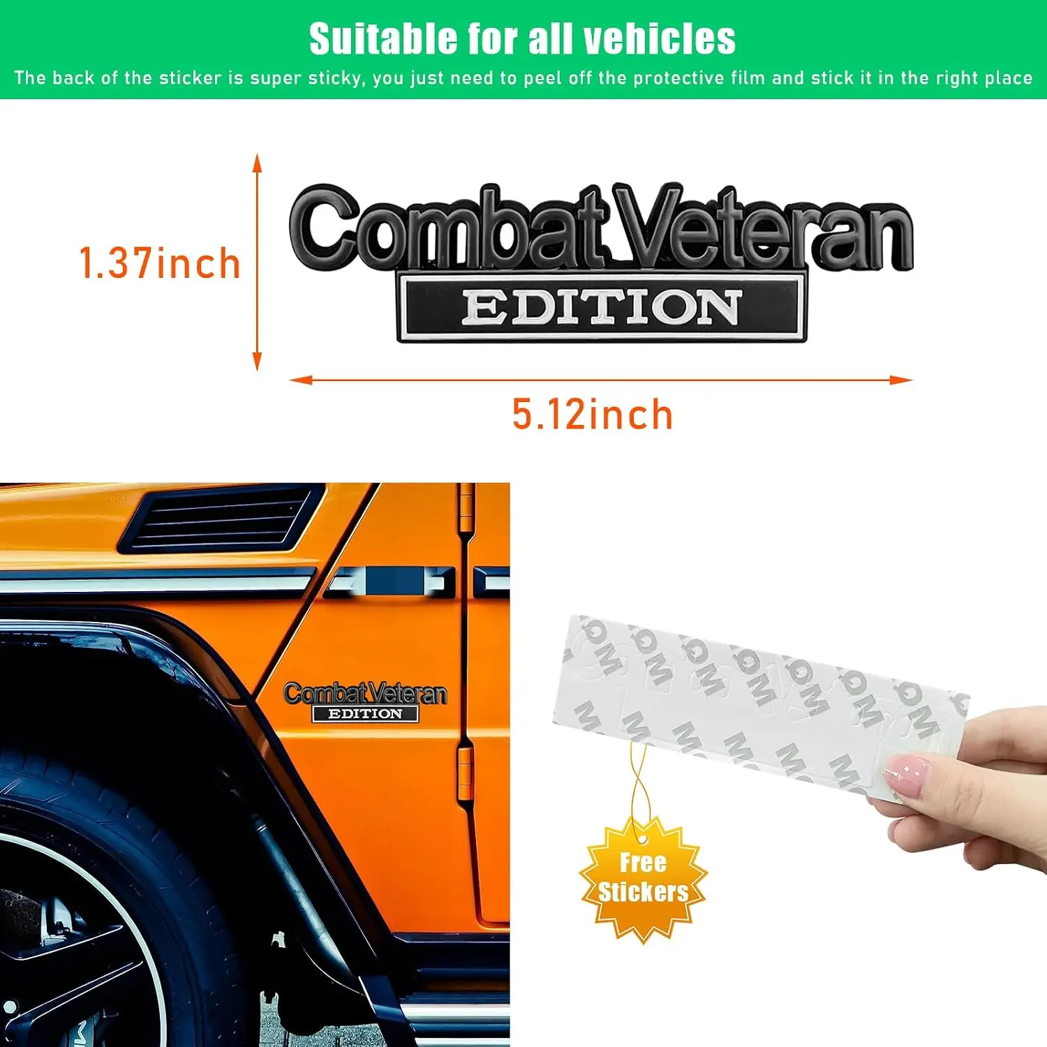 1 Pcs 3D Metal Combat Veteran Edition Emblem Raised Car Fender Badge Decal with Strong Adhesive Universal Combat Veteran Sticker