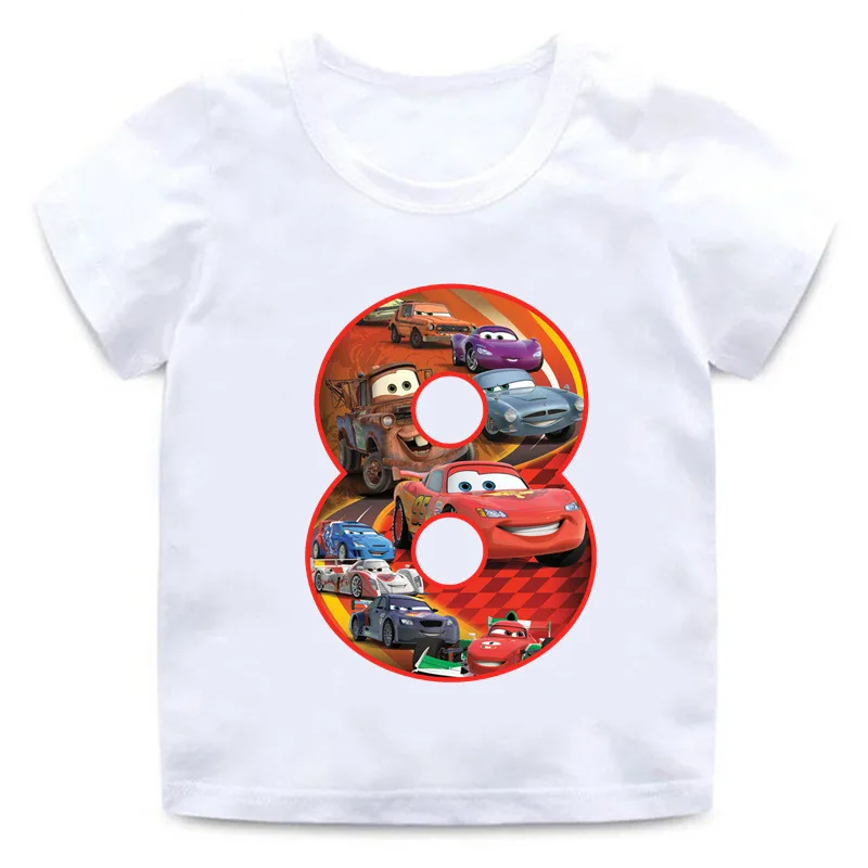 Hot Sold New Style Car Pixar Lightning McQueen Cartoon Print Tshirt Boy Girl Summer Funny Top Birthday Gift Fashion Kid Colthing