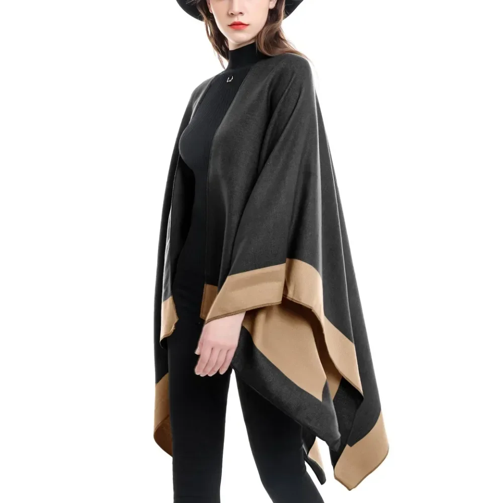 Women\'s Shawl Wrap Poncho Sweater Open Front Cape for Fall Winter