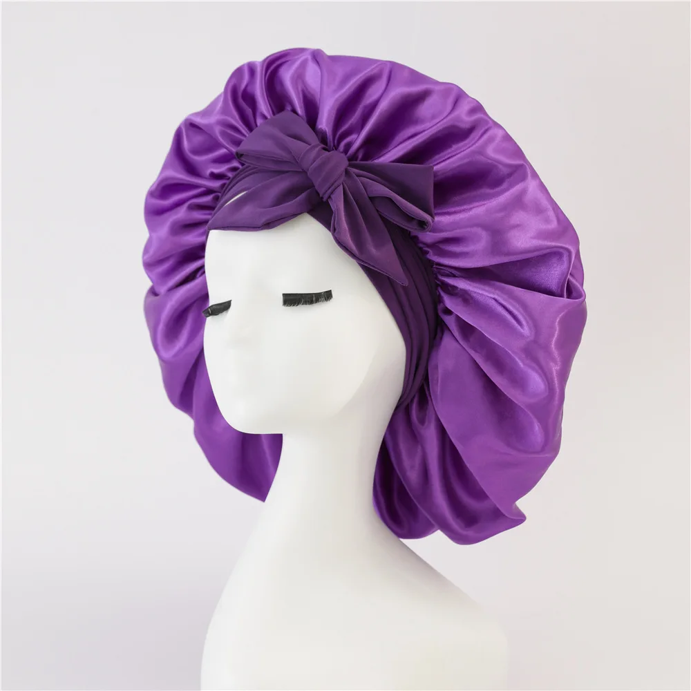 Bonnet de nuit en satin élastique pour femme, bonnet de douche, couvre-chef réglable, bande extensible solide, sommeil