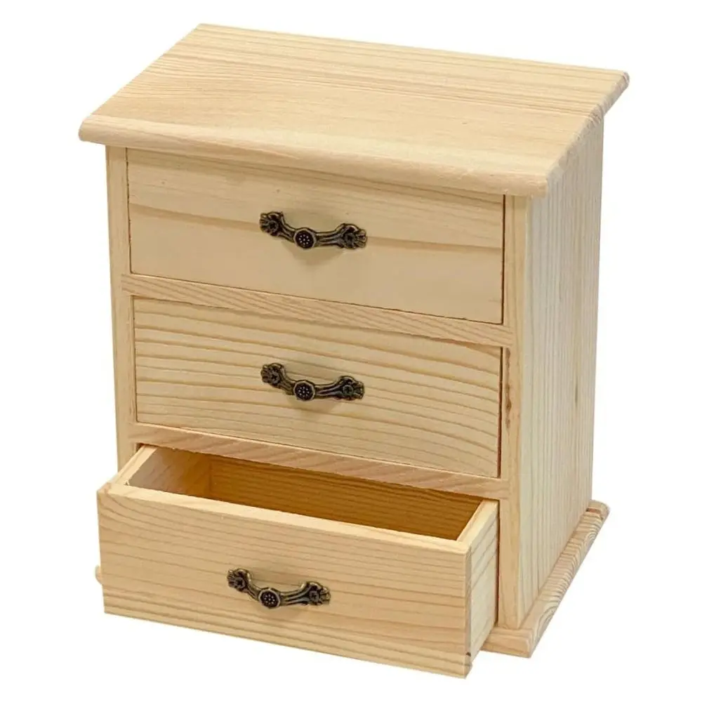 3-Layers Wooden Jewelry Storage Holder Simple Space Saving 3 Tier Drawers Type Organizer Mini Multi-purpose Desk Sundries Box