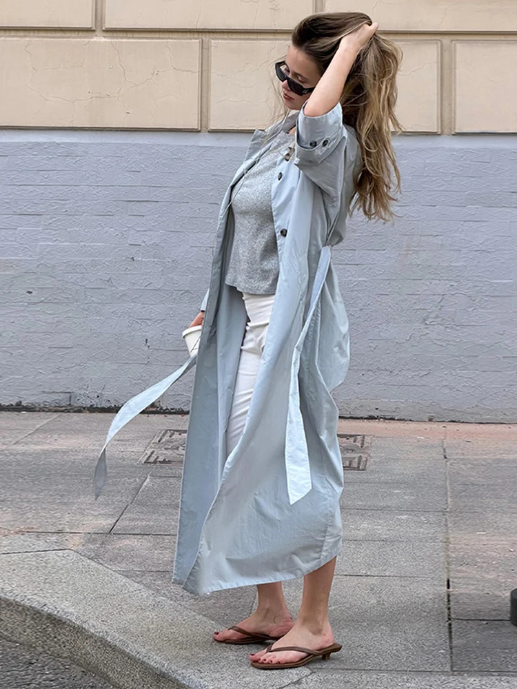 Damenjacken mit Revers, Einreihig mit Gürtel, Dünne Trenchcoats, Streetwear für Frauen, Langarm, Einfarbig, Lockerer Mantel, Neue Damen-Oberbekleidung – Detail 20