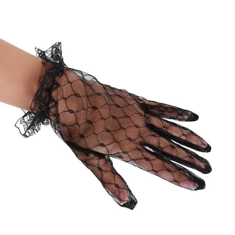 Elastic Retro Banquet Autumn Dinner Dress Dress Accessories Bridal Mesh Gloves Wedding Lace Gloves Thin Mittens