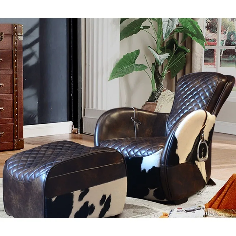 

Living room recliner leather cigar bar tiger chair creative saddle chair retro